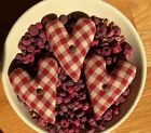 Primitive Valentines Day Red & Tan Check Homespun Heart Ornies, 3