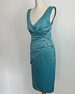 Star Julien Macdonald Aqua Schmuck Glanz Anlass Hochzeit Gast Kleid Größe 8 - Bild 1 von 9