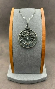 925 Sterling Silver Medusa Pendant & Chain. Oxidized Medusa Medallion. Solid. - Picture 1 of 6