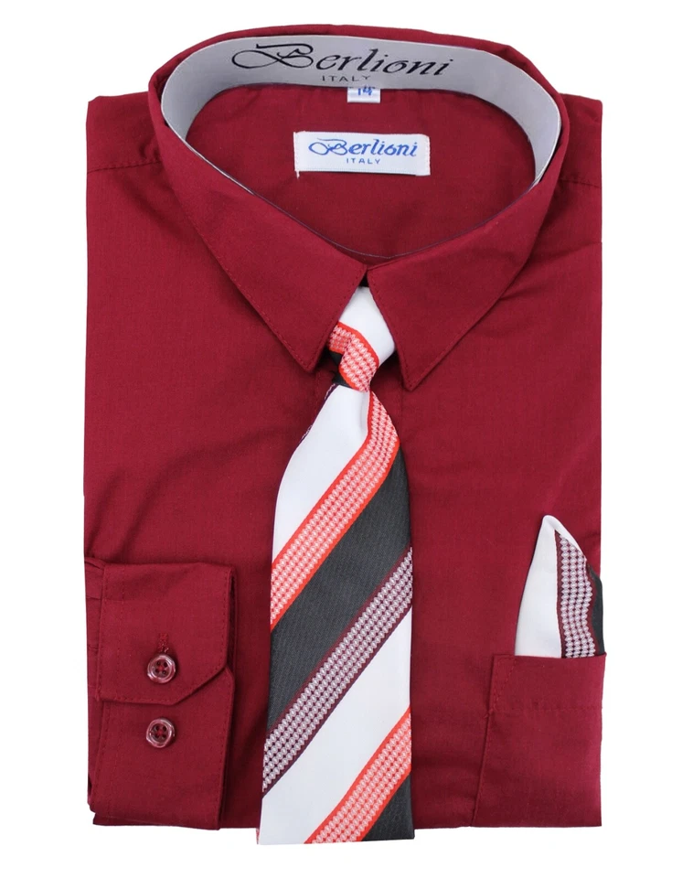 Berlioni Italy Toddlers Kids Boys Long Sleeve Dress Shirt Set With Tie & Hanky - Image 1 of 1