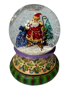 Jim Shore Musical Snow Globe Delivering Christmas Joy Santa Up On the House Top - Picture 1 of 12