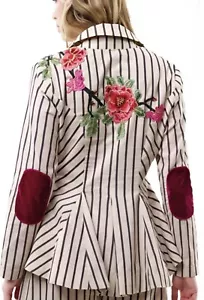 Aratta Derby Prinzessin gestreifter Blazer Größe XS neu mit Etikett $ 228 bestickt Blumen Boho - Bild 1 von 12
