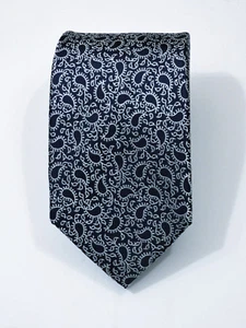 CHARLES TYRWHITT LONDON ROYAL NAVY WHITE FLORAL PAISLEY SILK TIE L 60" X W 3.3” - Picture 1 of 7