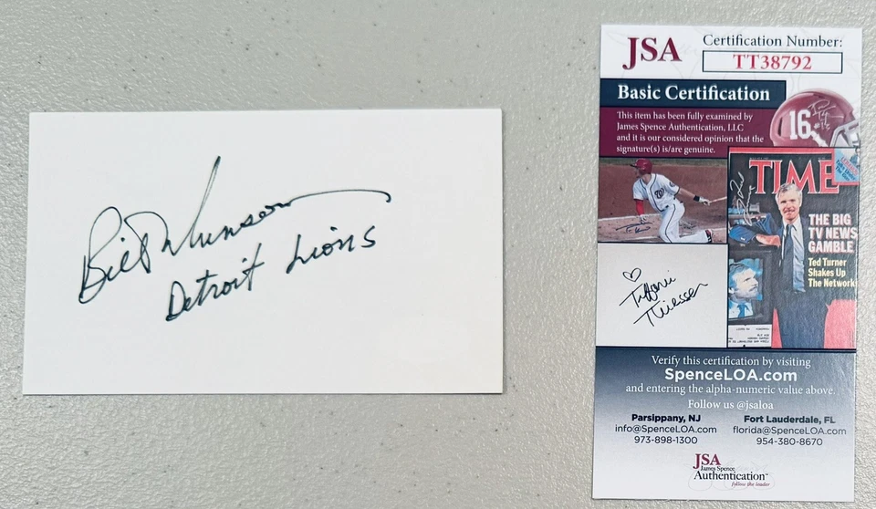 Bill Munson Signed Autographed 3x5 Card JSA Certed Detroit Lions Quarterback - Image 1 of 1
