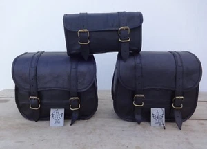 Motorcycle Leather Pouch Panniers Black Side Saddle Bag Saddlebags Bags Tool 3 - Picture 1 of 16