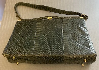 60s Vintage Stylecraft Miami Avocado Green Snakeskin Reptile Handbag Top Handle - Image 1 of 4