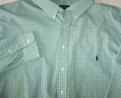 NWT Ralph Lauren GREEN/PURPLE CHECK Smooth Cotton Shirt Men 4XLT NAVY POLO PONY - Image 1 of 4