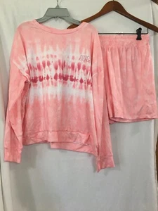 New Justice Girls Pink Tie Dye Long Sleeve Top & Short 2 Pc Pajama Set size XL - Picture 1 of 6