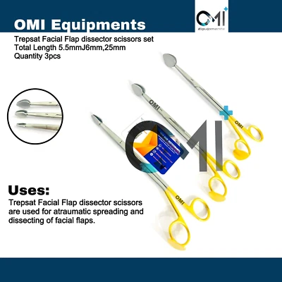 Trepsat Facial Flap Dissector scissors set of 3pcs,10mm,15mm,20mm Total Length - Image 1 of 4