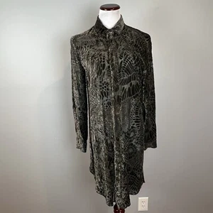 Uncommon Original Velvet Burnout Long Tunic Shirt Size Medium Button Up Sheer - Picture 1 of 13