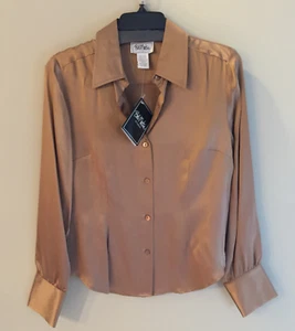 Camicetta donna vintage Bob Mackie Studio seta cioccolato chiaro nuova con etichetta taglia 8 - Foto 1 di 9