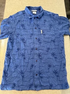 Columbia Tropical Shirt Mens Large Blue Floral Casual Hawaiian - Picture 1 of 8
