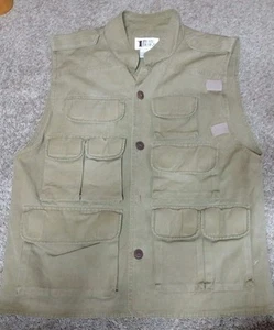 Vintage 90er Khaki Outdoor Angeln Safari Herren Gr. L Reißverschluss Weste Jacke Tasche - Bild 1 von 9