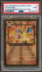 Pokemon Charizard Celebrations Ultra-Premium Coll. Gold Metal Promo #4 PSA 9 - Picture 1 of 2