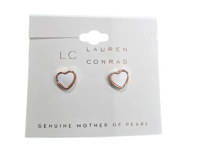 LC Lauren Conrad Heart Mother of Pearl Rose Gold Plated Stud Earrings NWT - Image 1 of 3