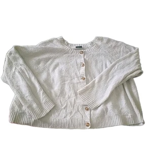 Cárdigan Suéter Acogedor Blanco Tejido Cable Botón Abajo  - Imagen 1 de 7