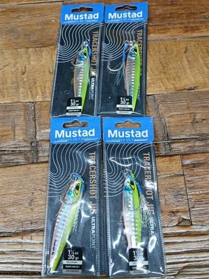 Lot of 4 Mustad TRACERSHOT JIGS 1 1/4oz. Jigging Spoons New MJIG07-CHB-30-1 - Image 1 of 4