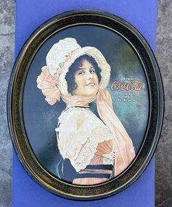 Coca Cola Drink Tray Betty Girl Vintage Green Metal Oval 15" x 12.5"  Refreshing - Picture 1 of 8