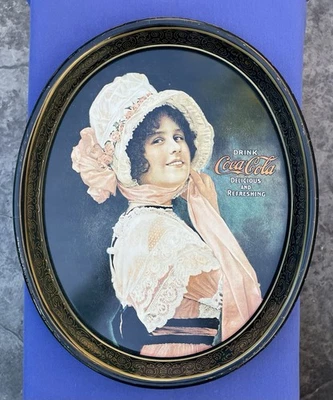 Coca Cola Drink Tray Betty Girl Vintage Green Metal Oval 15" x 12.5"  Refreshing - Image 1 of 4