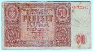 1941 Croatia 50 Kuna NDH 0922925 Paper Money Banknotes Currency - Picture 1 of 2