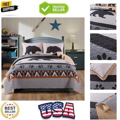 Juego de edredón Bear - tamaño king con 2 fundas, colcha acolchada rústica cabaña... Foto 1 de 4