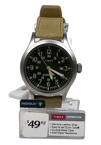 Mens Timex Expedition Scout Silvertone 50mm TW4B23000WF Leather Strap Water Res - Picture 1 of 9