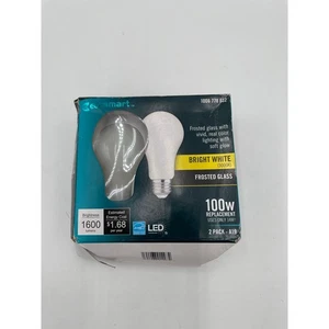 EcoSmart 100W 1600 LED Frosted Bright White 3000K A19 Dimmable Light Bulbs 2 Pck - Picture 1 of 5