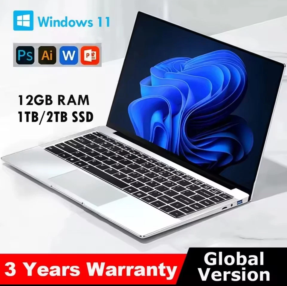 Nuevo Windows 11 Pro Intel Atom A3950 2025 Notebook Gamer 12GB RAM 512GB 1TB SSD  Foto 1 de 4