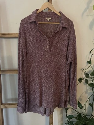 Kori America Henley Sweater Knit Long Sleeve Textured Burgundy Top Women’s L - Image 1 of 4