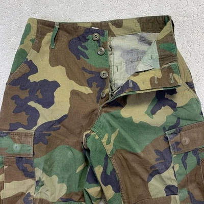 Vintage 80s Woodland Camo Military Cargo Pants Mens XS Button Fly US Army 27x29 - Image 1 of 4