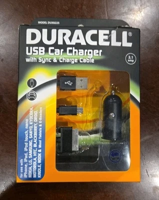 Duracell USB Car Charger With Sync & Charge Cable 2.1 Amp DUX8225 - Image 1 of 4
