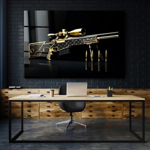 Wandbild Gold Sniper Waffe , Louis , Acrylglas , Leinwand ,Poster - Bild 1 von 9
