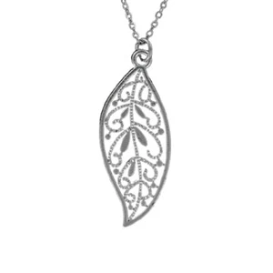 FILIGRANE BLATT Halskette - Zinn Charm großer Anhänger Baumrolle offen an Kette - Bild 1 von 4