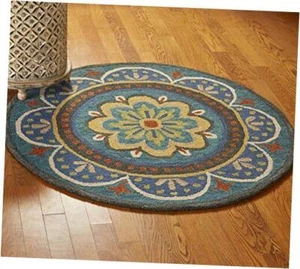 Lr Home Trade AM Dazzle Round Floral Area Rug, 6 by 6-Feet, Blue (LR54026 - Picture 1 of 7