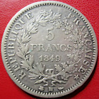 France.  Ecu de 5 Francs argent, Hercule 1849 BB Strasbourg. TB+/TTB