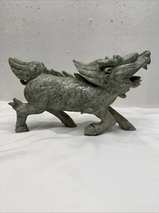 Antique Chinese Green Stone Guardian Lion Foo Dog Heavy - Picture 1 of 11