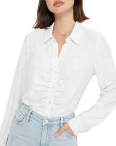 Sanctuary Women's White Long Sleeve Ruched Boyfriend Button Up Shirt XXL NWT - Picture 1 of 7