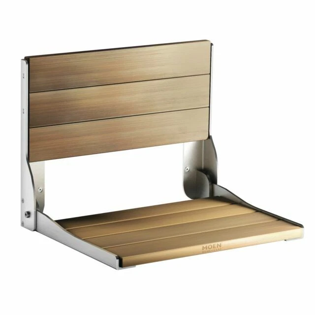 Silla de ducha de madera para muebles de seguridad de baño Moen DN7110 en madera de teca finlandesa Foto 1 de 1