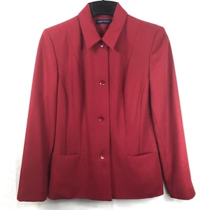 KAREN SCOTT Dark Red Button Up Collared Lined BLAZER Jacket Pockets SMALL (J21) - Picture 1 of 13