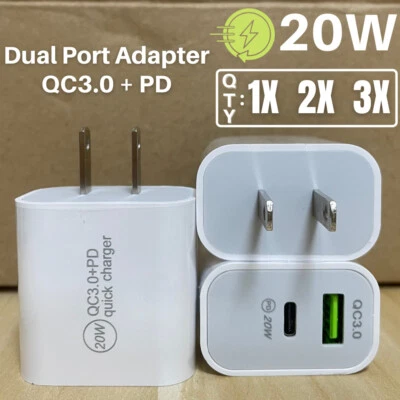 20W PD USB-C Power Adapter QC 3.0 Fast Charger For iPhone Samsung LG Android Lot - Image 1 of 4