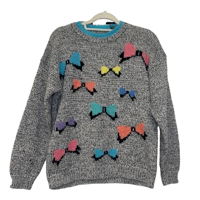 Suéter de malha Gitano vintage anos 80-90 preto e branco com design de arcos coloridos - Imagem 1 de 4