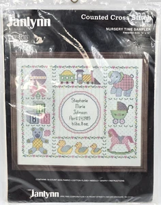Janlynn NURSERY TIME SAMPLER gezähltes Kreuzstich-Set 69-12 14"x12" Vintage 1986 - Bild 1 von 4