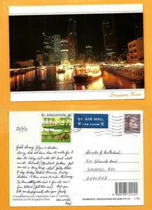 SINGAPUR ALTE POSTKARTE SINGAP-HONGKONG BRIEFMARKE FESTLICHKEITEN AM SINGAPUR FLUSS - Bild 1 von 3