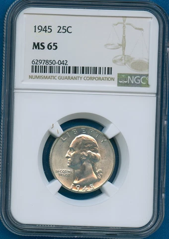 1945 P NGC MS65 Washington Silver Quarter 25c US Mint Coin 1945-P MS-65 Cover