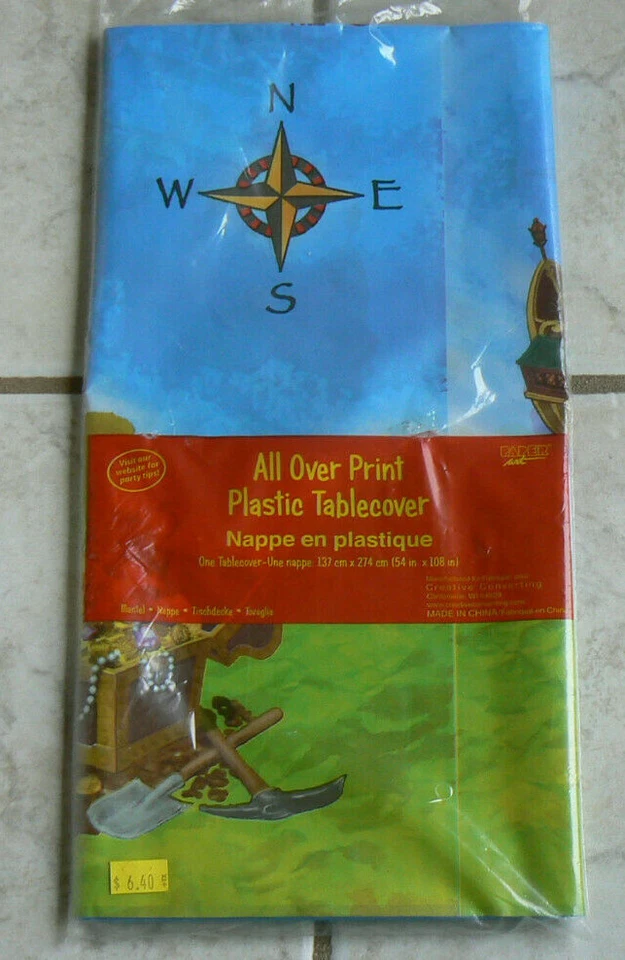PIRATES! Treasure chest,54"x108"NIP,All Over Print Plastic Tablecover,Tablecloth - Image 1 of 2