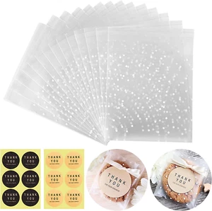 Self Sealing Cookie Bags Cellophane Treat Bags, White Polka Dot Party Pastry Ca - Picture 1 of 9
