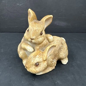 Vintage Homco Home Interiors Pair of Light Brown Bunny Rabbits Figurines #1455 - Picture 1 of 7