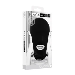 Ouch! Black & White Submission Mask Hood With Open Mouth Lightweight Black - Picture 1 of 4