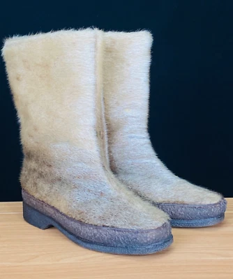 Botas de piel vintage años 70 cuero genuino piel de oveja pelo de pony blanco marrón invierno 7 Foto 1 de 4