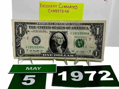 One Dollar Bill Birthday May 5 1972.  Near Uncirculated. Fancy Serial Number - Image 1 of 4